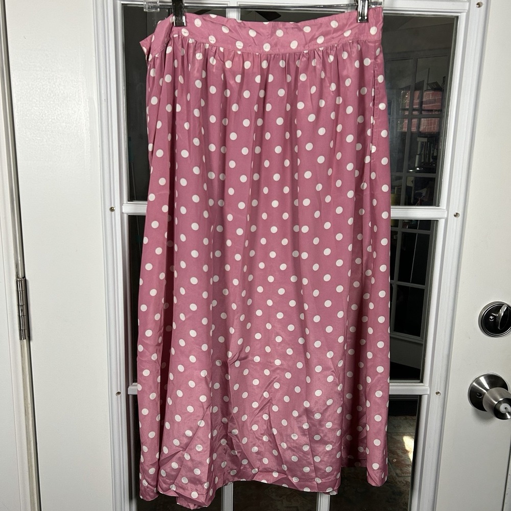 Vintage Career Guild Pink Polka Dot Pleated Midi Skirt A-Line Size 14 80s